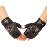 1 Par De Guantes De Piel Artificial Con Remaches Y Esqueleto