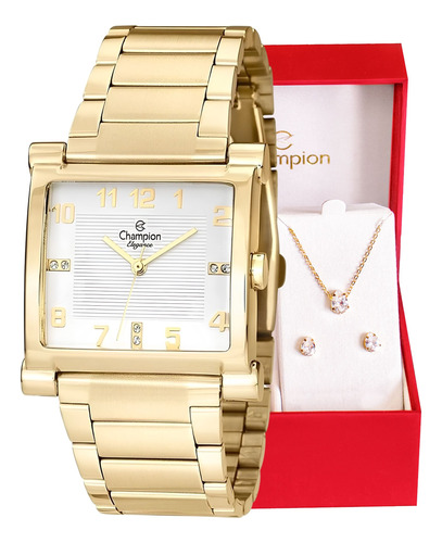 Relógio Champion Feminino Quadrado Dourado Original Barato