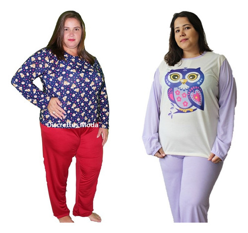 Kit 5 Pijama Longo Inverno Plus Size Feminino Liganete Malha