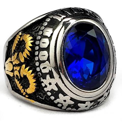 Anillo Baphomet Azul Y Ojo Que Todo Lo Ve Acero Inoxidable D