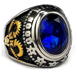 Anillo Baphomet Azul Y Ojo Que Todo Lo Ve Acero Inoxidable D