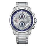 Reloj Citizen An369056b Para Hombre Cronógrafo Fechador Color De La Malla Plateado Color Del Bisel Azul Color Del Fondo Plateado