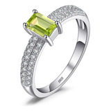 Anillo Solitario S925 De Peridoto Natural De Talla Esmeralda