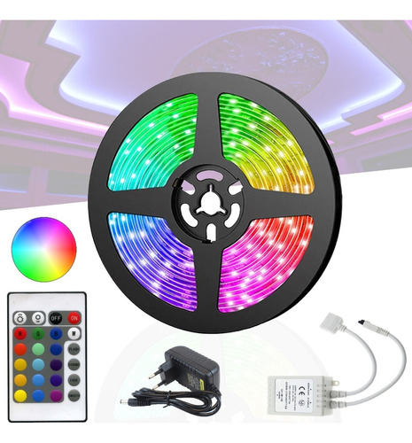 Fita Led 5m Rgb W 5050 Prova D'agua + Fonte + Controle Cor Da Luz Rgbw 12v