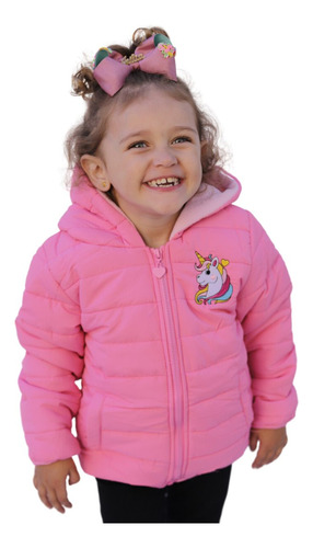 Jaqueta Puffer Nylon Capuz Infantil Menina Kids Blue Style