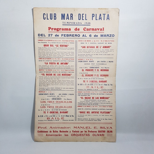 Antiguo Cartel Mar Del Plata Carnaval 1938 Orig Mag 62240
