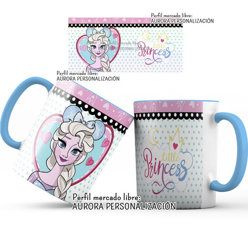 Mug  Taza Oreja E Interior Azul Princesas Disney Regalo 002