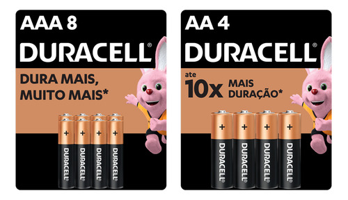 Kit Pilhas Duracell Aaa Palito Com 8 Un + Aa Pequena Com 4un