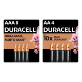 Kit Pilhas Duracell Aaa Palito Com 8 Un + Aa Pequena Com 4un