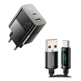 Kit Carregador Turbo Usb Tipo C 33w+ Cabo Tipo C 100w 2mt