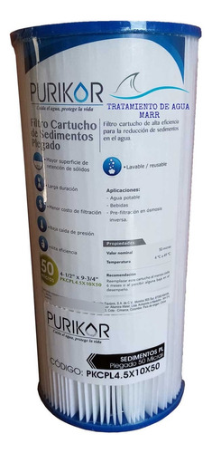 Filtro Sedimentos Plisado 4.5x10 50 Micras Bb Purikor