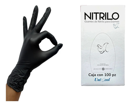 Guantes Nitrilo Negro Uniseal Tatuajes Manicuristas 100pz