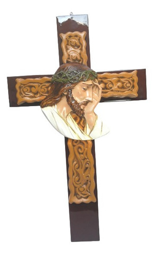 Cruz De Pared De Resina, Rostro De Cristo De 60 Cm Crucifijo