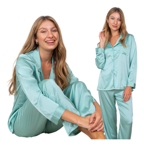 Pijama Camisero De Seda Mujer Suave Cómodo Senira