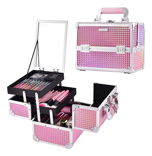 Caja Maquillaje Profesional Organizador Cosmeticos Espejo Pk