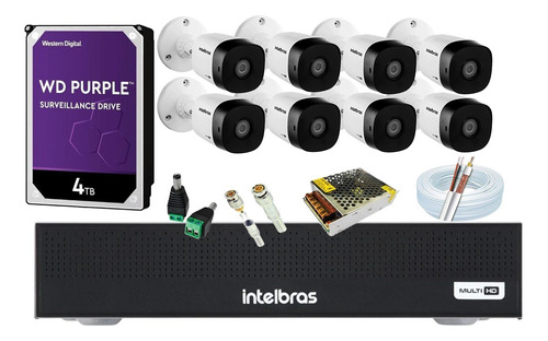 Kit 8 Cameras Intelbras, Dvr 16ch Intelbras, Hd 4 Tb Purple