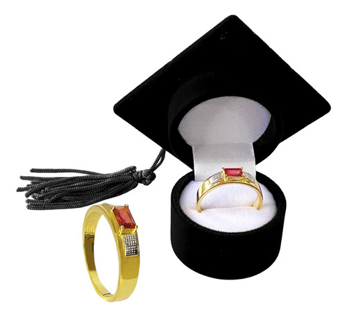 Anel Masculino Formatura Luxo Banhado A Ouro 18 K Com Capelo