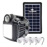 Kit Panel Solar Con Radio Portatil + 4 Bombillos Led + Usb