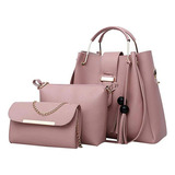 Set 3 Bolsas Bandolera Mujer Cosmetiquera Cartera Crossbody Color Rosa