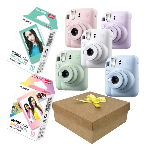 Camera Instax Mini Kit Presente Com Filme Macaron + Sky Blue