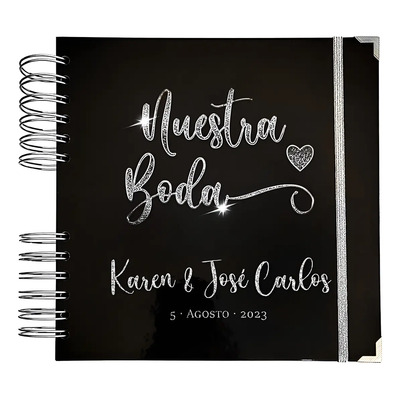 Libro Firmas Para Bodas - 21x21 Cm - Mod. Negroplata01 Negro Plata Negroplata01