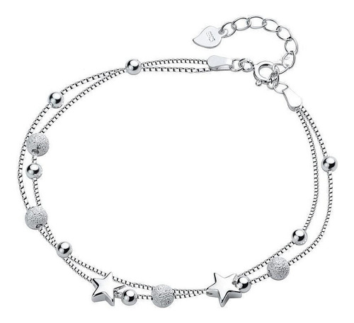 Pulsera Plata Fina 925 Elegante Cuentas De Estrellas Esferas