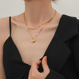 Collar Dúo Hechizo De Amor, Acero Titanio Chapado Oro 18k