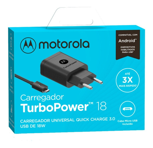 Carregador Motorola Turbo Power 18w - Com Usb 1 Metro