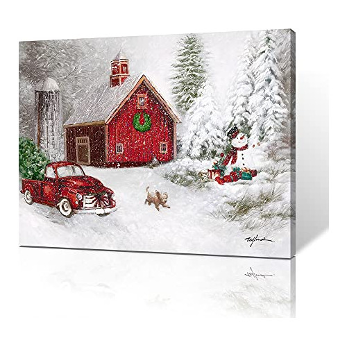 Decoración De Pared De Navidad Camión Rojo Nieve Casa...