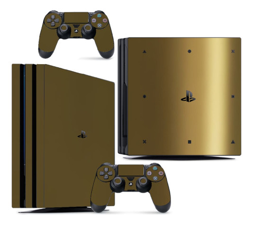 Skin Ps4 Pro Compatível Playstation Metalico Brilho Gold