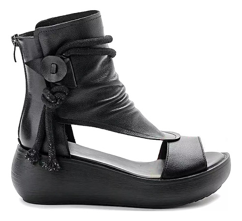 Moda Sandalias Dama Romanas Negro Zapatos Plataforma De Cuña