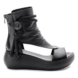 Moda Sandalias Dama Romanas Negro Zapatos Plataforma De Cuña