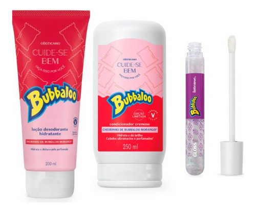 Kit Bubbaloo: Glos Uva+hidrantante 200ml+condicionad Morango