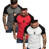 Kit Com 3 Blusas Masculina Manga Curta Raglã 100% Algodão 