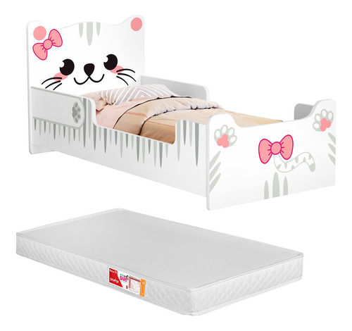 Mini Cama Gatinho Menina Rosa E Menino Azul Bela Com Colchão