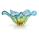 Centro De Mesa Cristal Murano Verde E Âmbar São Marcos 50cm