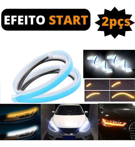 Fita Led Automotiva 60cm 12v Farol Drl + Seta Sequencial