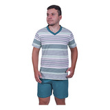 Pijama Masculino Short Manga Curta Listrado Verde 7767-409