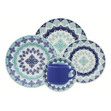 Conjunto Kit De Jantar E Chá 20 Peças Porcelana Azul Luxo