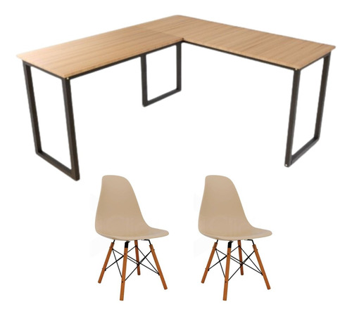 Combo Mesa Escrivaninha Em L C/ 2 Cadeiras Eames