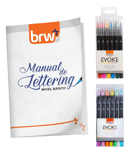 Manual De Lettering + 12 Marcador Brush Pen Punta Pincel Brw
