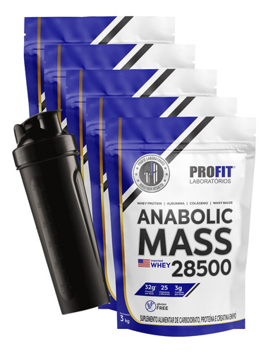 Combo 5x Hipercalórico Anabolic Mass 28500 + Brinde