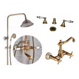 Set Completo Vintage Bronce Griferia Dual + Ducha + Bidet 