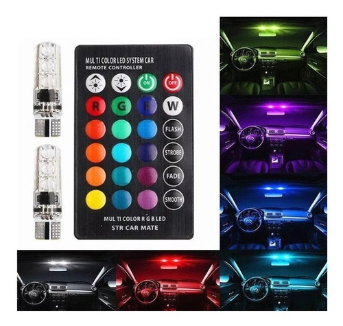 Kit 3 Jogo Lampada T10 Rgb Cores Strobo Controle Atacado