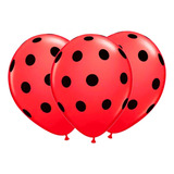 25 Bexigas Balão N9 Decoração Ladybug Bolinhas Pretas