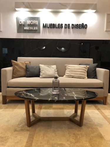 Mesa Living 120x65 Alto 40 Mármol Negro Marquina Base Madera