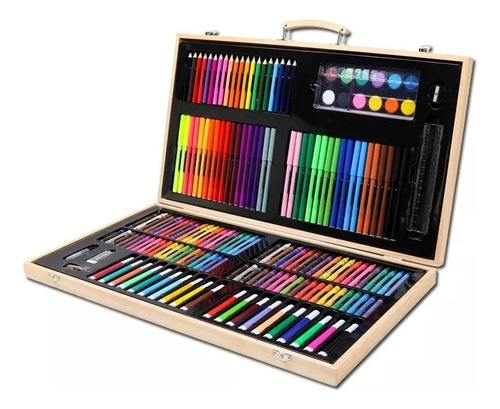 Set De Arte 220 Pcs Lapices Para Colorear Maleta De Madera