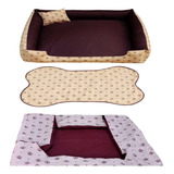 Cama Para Cachorro Grande Gg 95x95 Cm + Tapete E Capa Extra Cor Cama Marrom E Capa Vinho