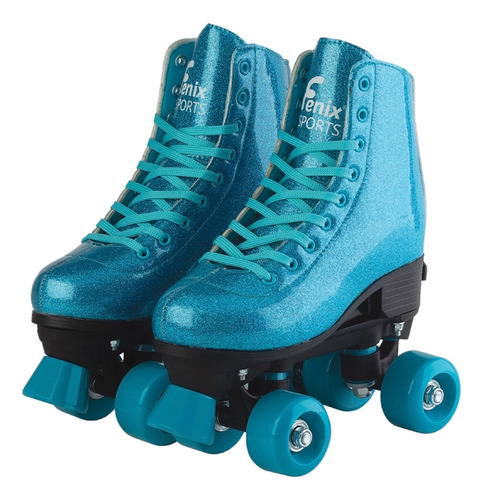Patins 4 Rodas Retrô Azul Glitter Menina 31ao42 Roller Skate