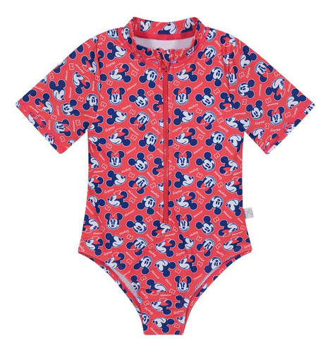 Traje De Baño Bebe Niña Entero Uv50+ Disney Minnie Rojo M/co